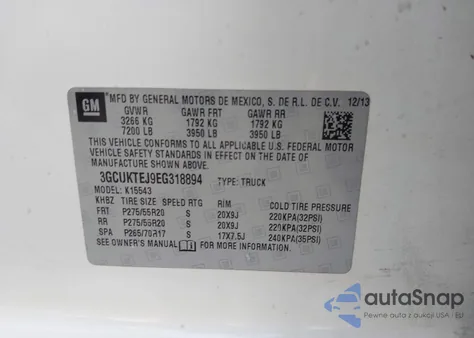 2014 Chevrolet Silverado 1500 High Country z USA, uszkodzony, nr VIN 3GCUKTEJ9EG318894